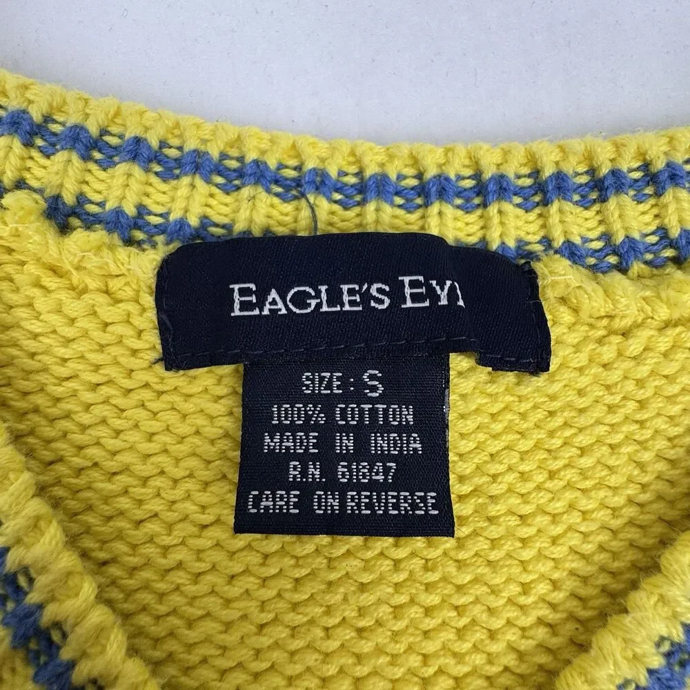Vintage Eagles Eye Golf Sweater Vest S Yellow‎ Varsity Preppy Academia Old Money
